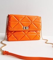 New Look Bright Orange Leather-Look Quilted Chain Strap Cross Body Bag